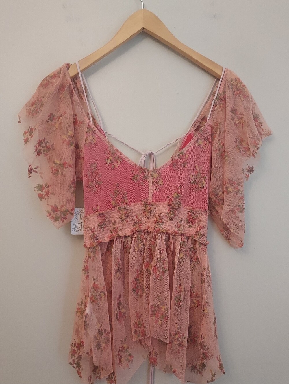 Free People Rose Floral Mesh Top Size XS NEW NWT Boho Cottagecore Flutter - Picture 6 of 12